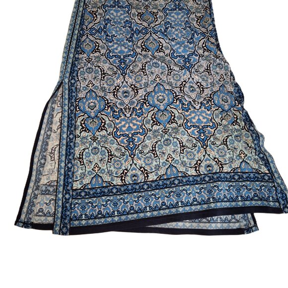 Y2k Max Studio Racing Blue Side Stripe Blue Floral Handkerchief Maxi Dress M - Picture 8 of 12